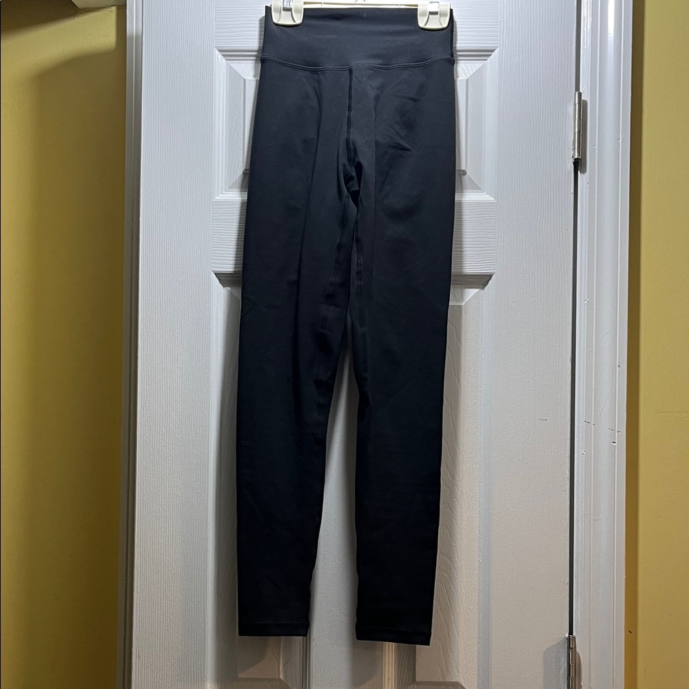 Solid Black High-Waist Butt Lifting Leggings Straight Leg